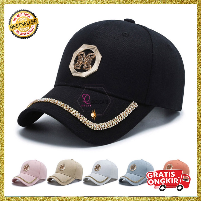 Topi Baseball Pria Wanita Manik Kristal Octagonal Huruf M Trendy Casual Cap Sporty High Quality TWE