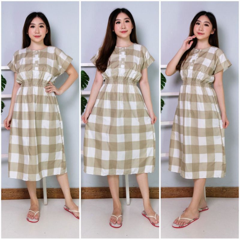 Daster Manohara karakter busui kancing 3 LD 115 CM |busui| daster katun-MANO KOTAK OLIVE