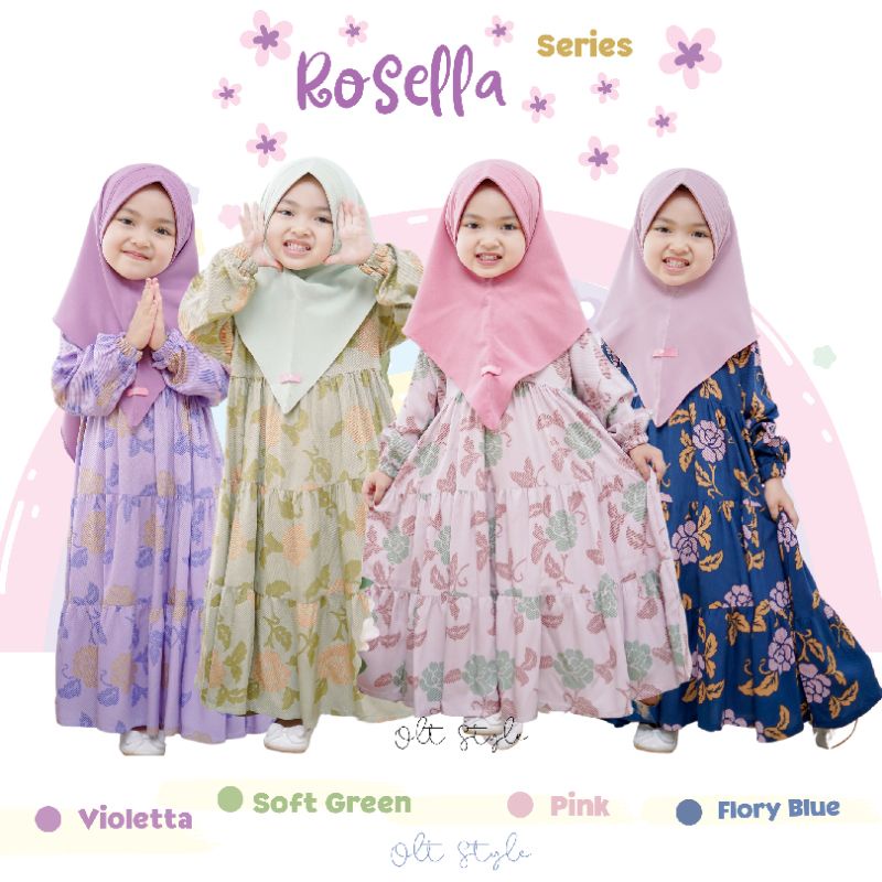 Ready stok, Rosella gamis anak by ollet gamis set muslim rayon