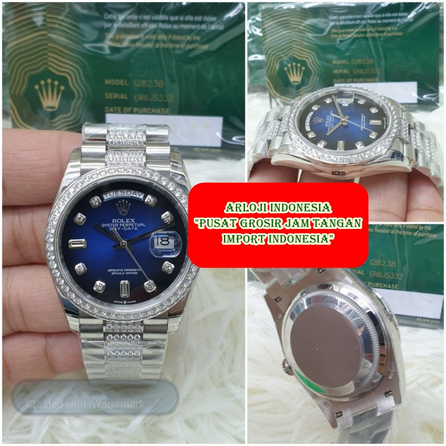 Hot Sale Jam Tangan Wanita ROLEX DayDate 36mm Diamond Blue Dial SWISS ETA 1:1 Garansi 1th