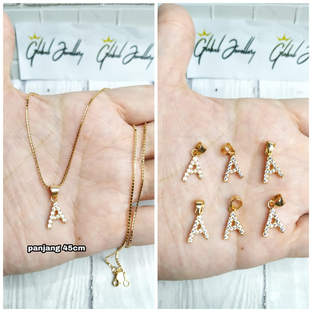 KALUNG SET LIONTIN HURUF A MATA GOLD PERAK ASLI S925  GLOBAL JEWELLERY CI047