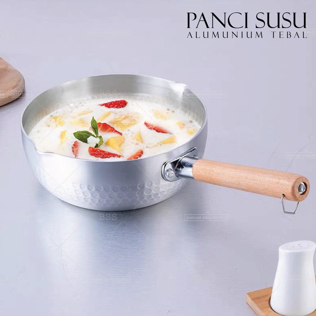 Panci TEBAL Susu ALUMUNIUM Alloy 18cm 20cm 22cm Pegangan Kayu Gantung Motif