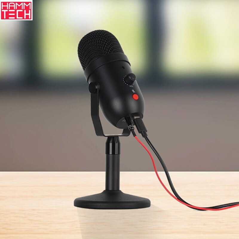 Microphone Condenser Koneksi USB Mikrofon Studio with Stand Kompatibel dengan Aplikasi Smule - 7RSKAABK