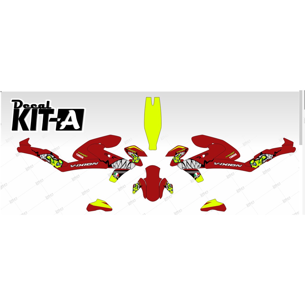 Decal Stiker All Vixion R Dekal Variasi Sticker Striping Custom Full Body Shark Merah