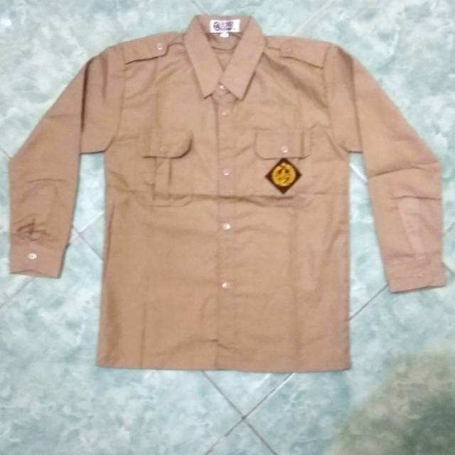 Baju Pramuka Lengan Panjang Oxford Warna Coklat Susu Cowok