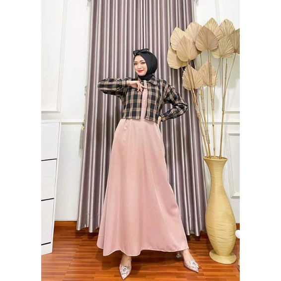 Gamis rompi // gamis plust rompi // gamis kekinian // gamis rompi motif kotak // gamis terbaru