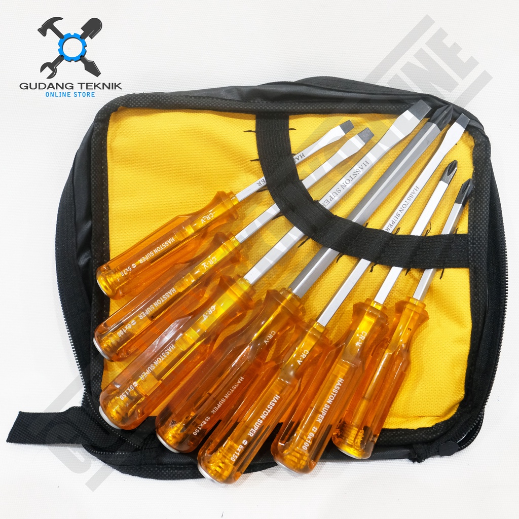 Obeng Min Plus Tembus SET 7pcs CRV HASSTON PROHEX 2604-001 / Obeng Minus Plus 2604 001 HASTON PROHEX