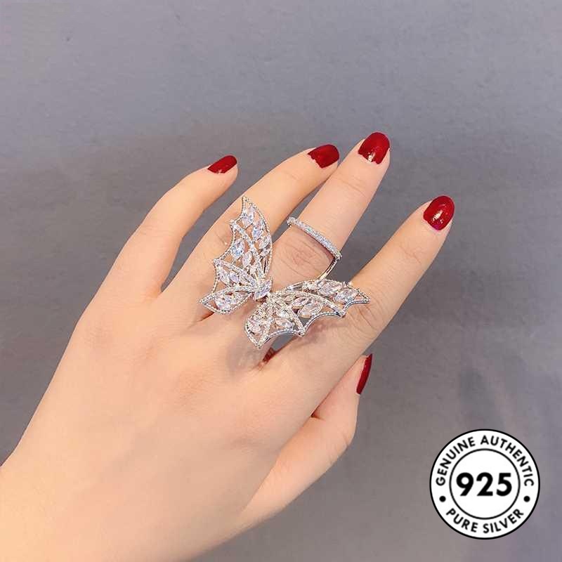 Cincin Desain Kupu-Kupu Bahan S925 Silver Gaya Elegan Untuk Wanita