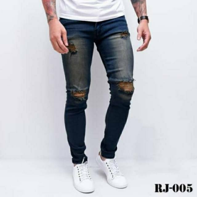 Celana Jeans Pria / Celana Jeans Sobek / Celana Cowo / Navy Thin Brown Sobek / Celana Bagus / Jeans