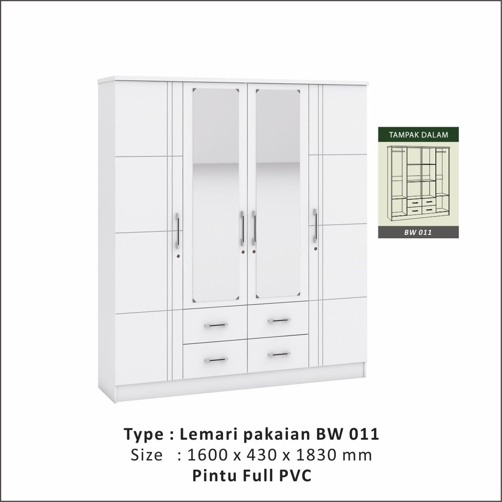 Lemari Pakaian Kaca 3 Pintu