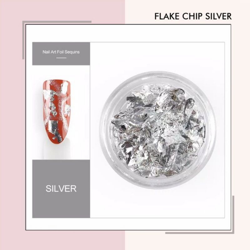 2pcs jar flake chip foil aluminium gold silver hiasan kuku