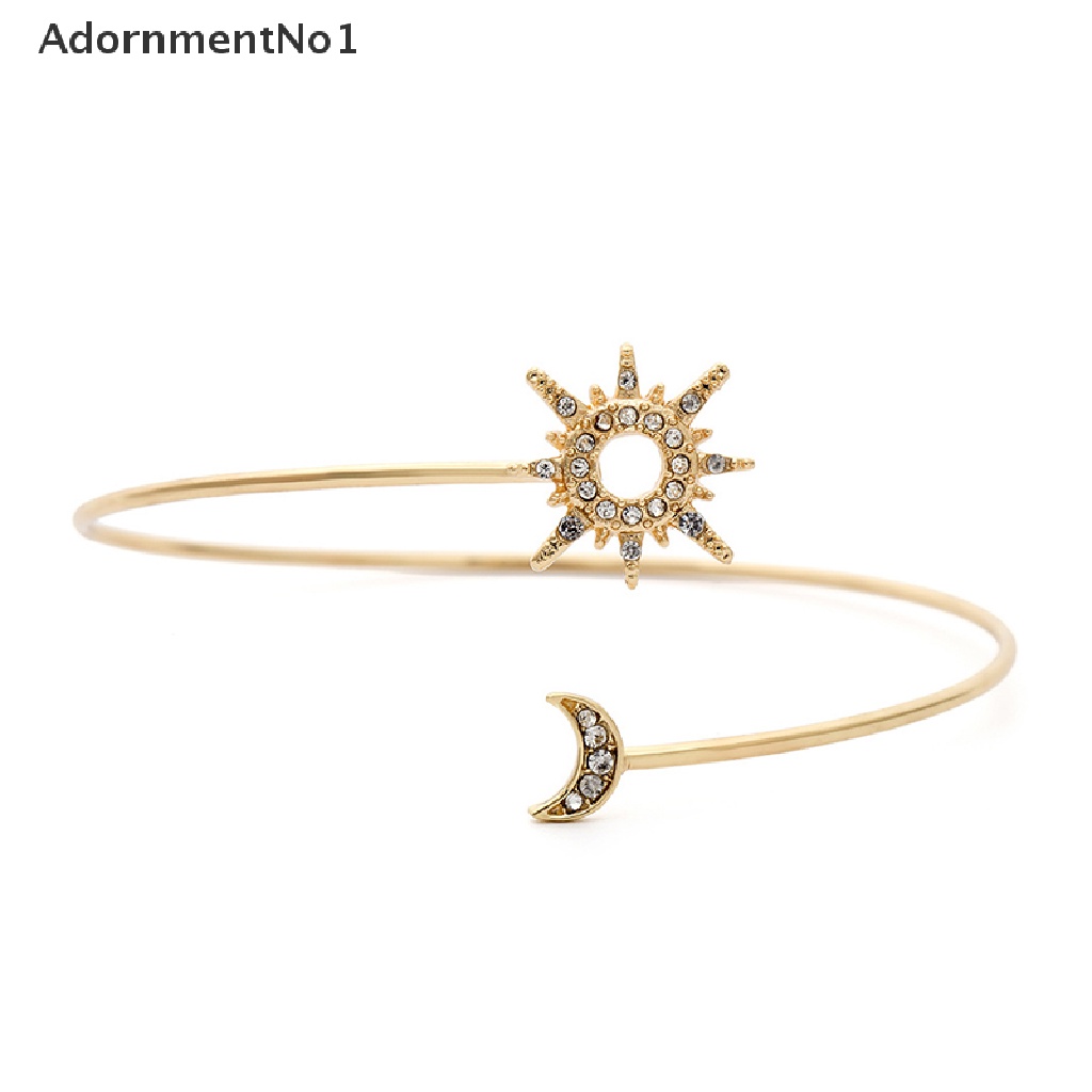 (AdornmentNo1) Gelang Bangle Cuff Lengan Atas Desain Bintang / Bulan Hias Zircon / Berlian Imitasi Untuk Wanita