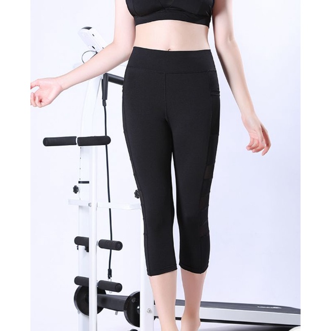 Legging 3/4 Impor Sport Olahraga Gym Model Jaring Kantong / Celana Senam Yoga Fitness WSM 865