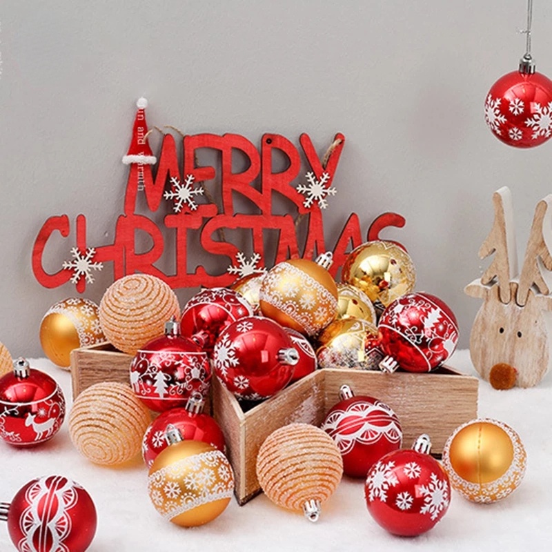 [Christmas Home Decoration Products] [24 Pcs Christmas decoration ball ][Red Gold Color Painted Ball Decoration Christmas Tree Pendant] [Xmas Home Decor Accessories]