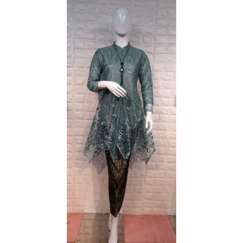 Setelan Tunik Brokat Tulle/ Setelan Kebaya Tile Modern Busui/ Setelan Batik Stylis Kekinian Viral