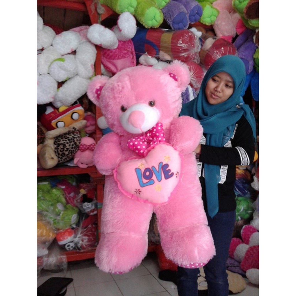 Dijual Boneka Teddy Bear Love Jumbo pink Murah