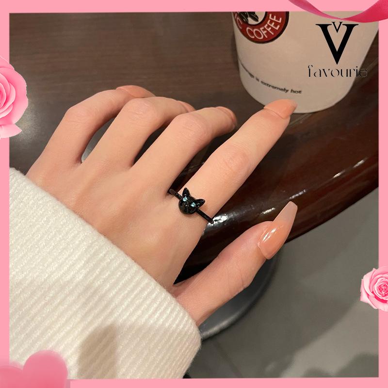 [COD]Cincin Kucing Hitam Wanita Trendi Desain Niche Cincin Jari Telunjuk Fashion Kepribadian Cincin-FA