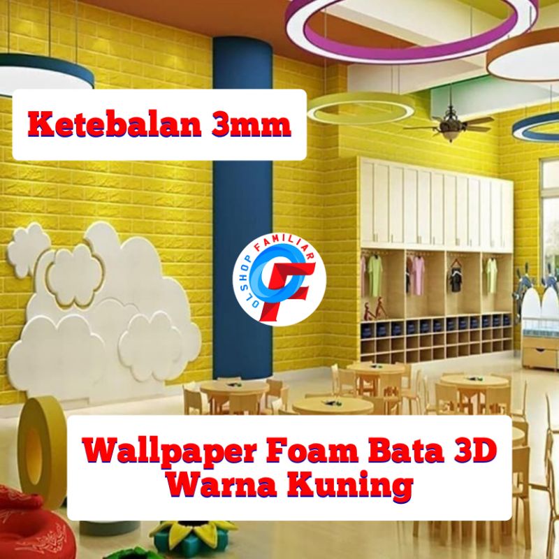 OF Wallpaper Bata Kuning Wall Paper Foam 3D Stiker Premium Warna Kuning Bata Timbul