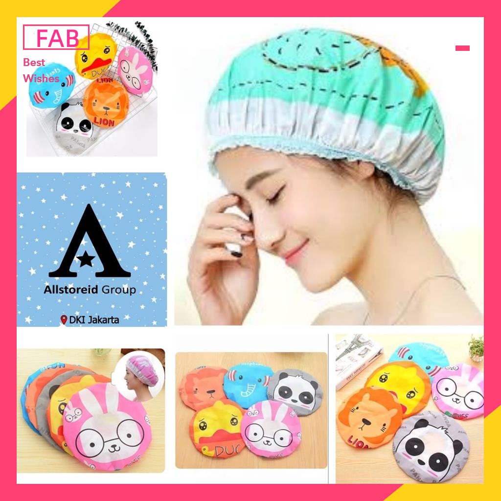 SHOWER CAP KARAKTER KARTUN /TOPI MANDI KARAKTER WATERPROOF / TOPI MANDI DEWASA ANAK