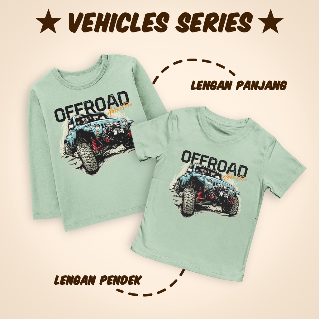 Kaos Anak Laki Laki Perempuan 1-12 Tahun Unisex Lengan Pendek dan Lengan Panjang Offroad Adventure