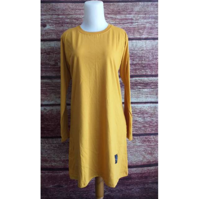 Kaos Polos Muslimah Warna Mustard/Kunyit Cotton Combed Cocok Untuk Santai atau Olahraga