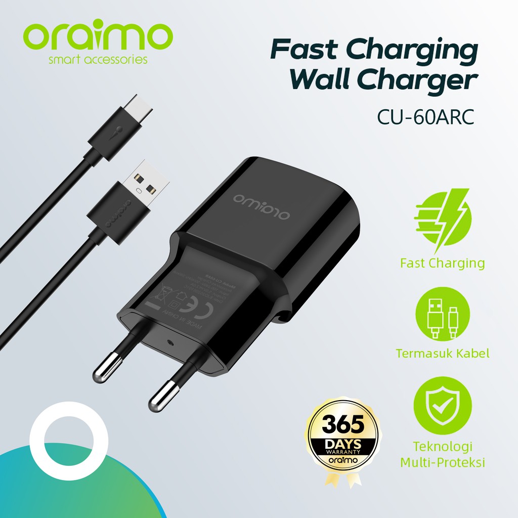 VROFFSTORE Oraimo Android Charger Kit CU-60ARC Plus Type C - Garansi Resmi 1 Tahun (WHITE ONLY)