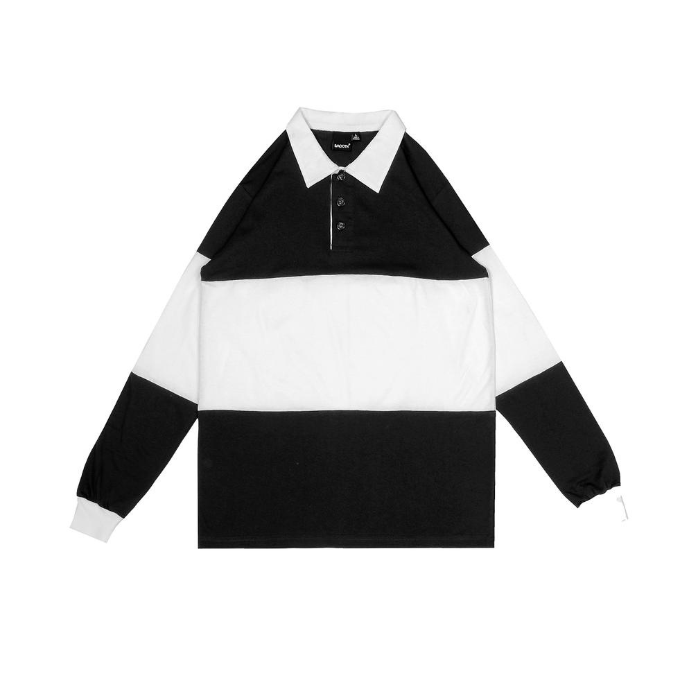 Smooth Basic Vintage Rugby Polo Shirt - Black White