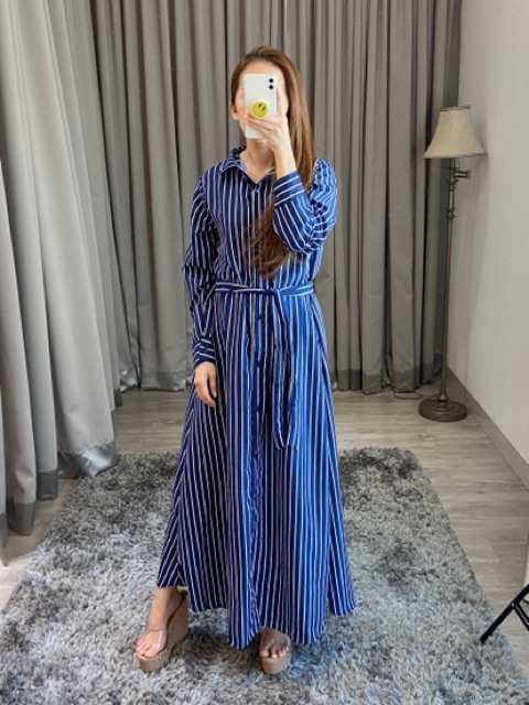 Maxy salur big size strip navy / gamis salur navy ( K1114 )