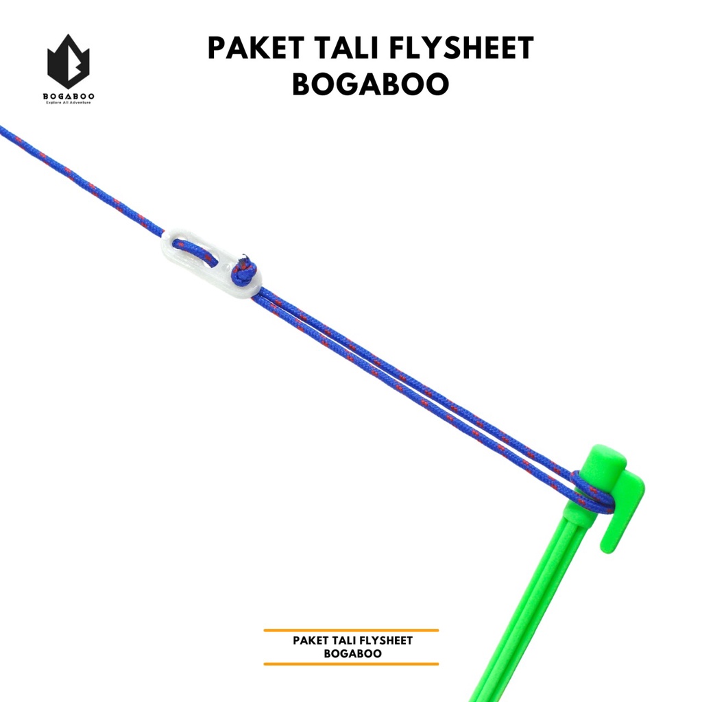 Paket tali flysheet BOGABOO - karabiner abs - guyline glow in the dark - tali perusik 3 MM  - paket tali tenda - paket tali tiang flysheet - bivak set bogaboo