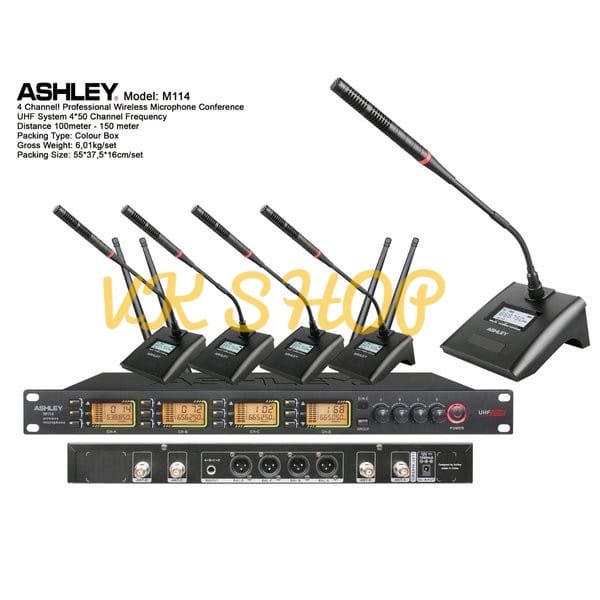 MIC WIRELESS ASHLEY M114 PODIUM MEJA MICROPHONE M 114 4 MIK CONFERENCE