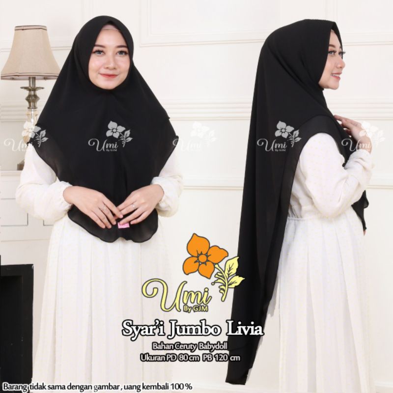 Hijab|Jilbab Instan Khimar 2 Layer Ceruty Babydoll Original By GJM Hijab Khimar Livia Jumbo