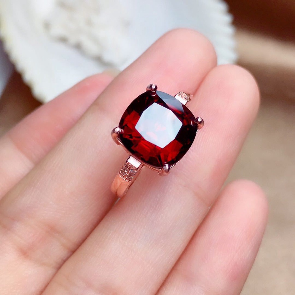 perak asli 925 cincin Wanita Batu Permata Merah Cincin yang Dapat Disesuaikan Perhiasan Fashion JZA074