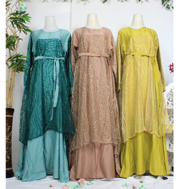 GAMIS MAXMARA LUX MIX BRUKAT ELINA bridesmaid burkat gaun muslimah kondangan wanita seragam hajatan | BAJU DRESS GAMIS BRUKAT | FASHION MUSLIM