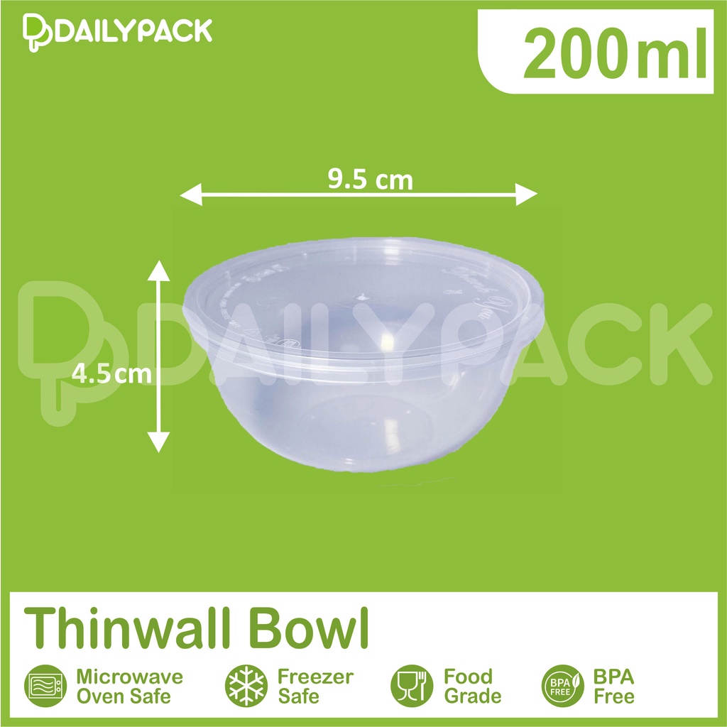 Thinwall BULAT 200 ml + tutup / BOWL / kotak makanan plastik / food container / Cup Puding / Mangkok plastik puding