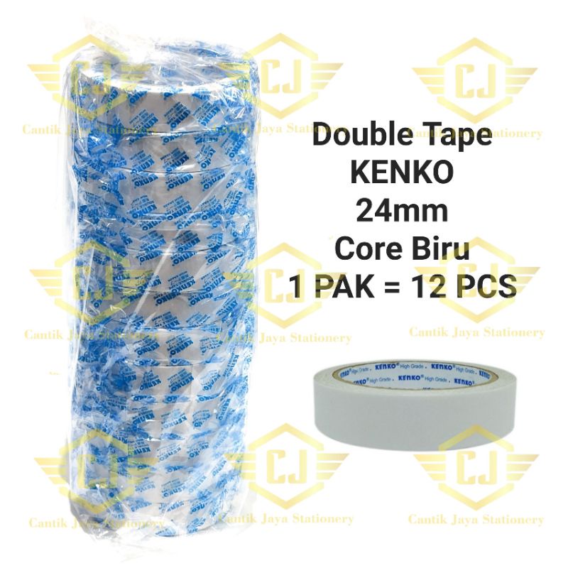 

1 PAK / 12 Pcs Double Tape KENKO 24mm 1" inch Blue Core Biru