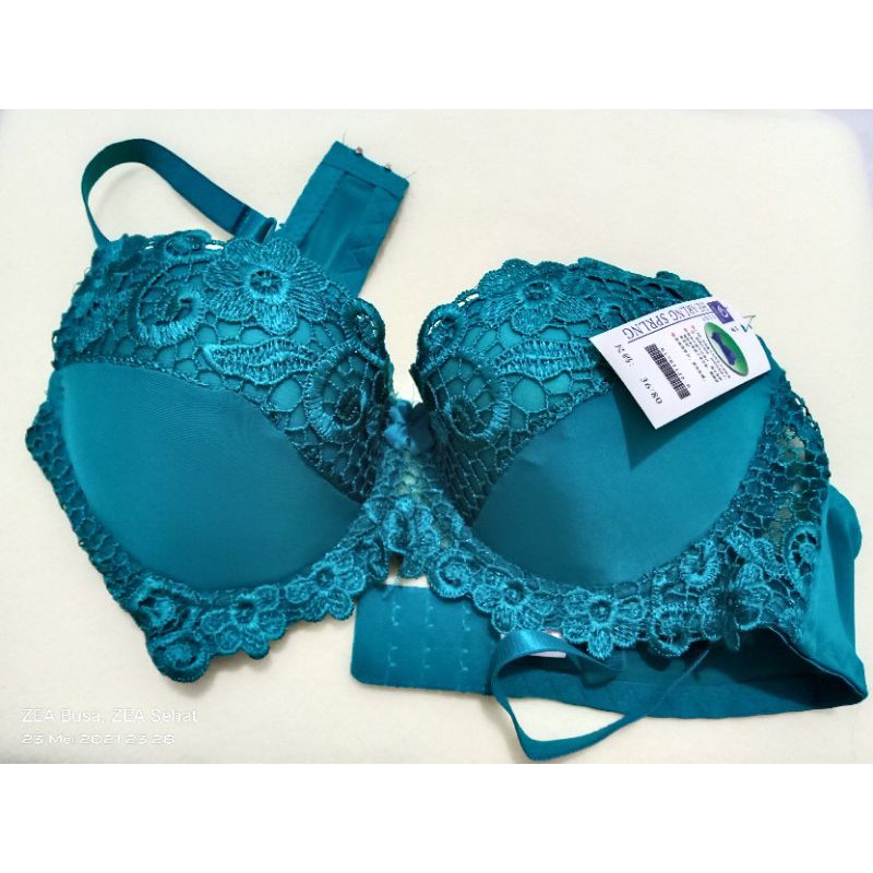 BRA Hearling Hijau Renda Bunga Bra Kawat 2 Kaitan Packing Privasi