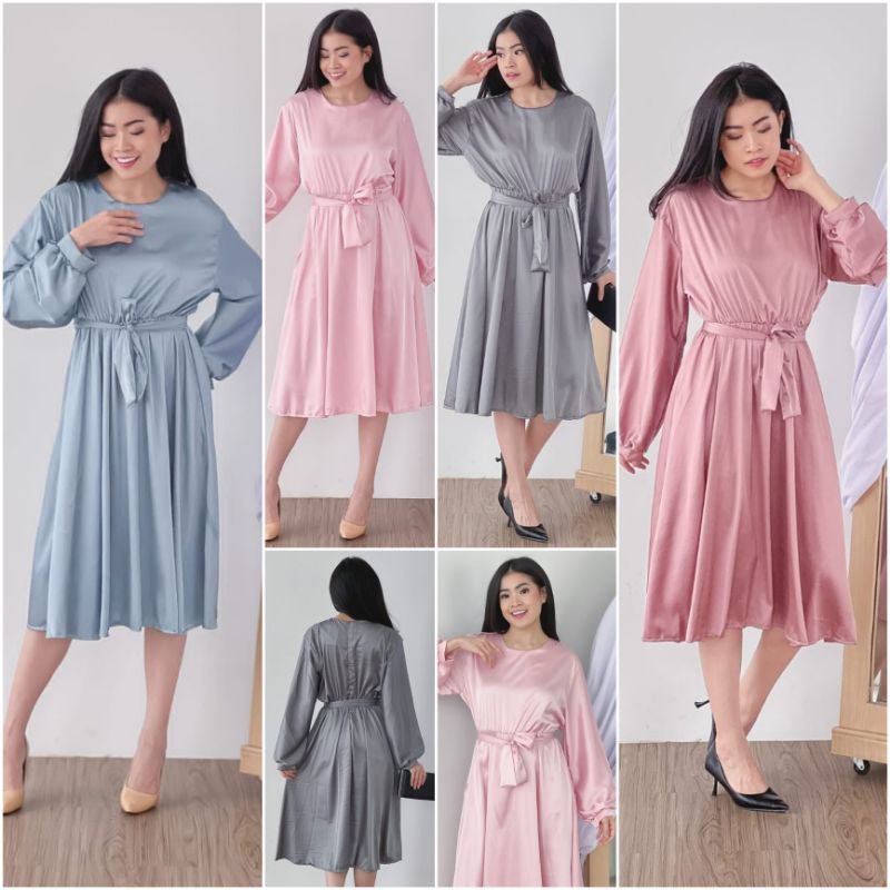 ⚡️CLEARANCE SALE ♡ PREMIUM ♡ ORIGINAL ! MIRRIAM TUNIK VINTAGE PLAIN LONG SLEEVE OBI TIED FLARE MIDI DRESS