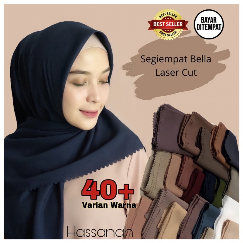 HIJAB SEGI EMPAT BELLA LASERCUT / BELLA SQUARE POLLYCOTTON LASERCUT / KERUDUNG BELLA LASER CUT