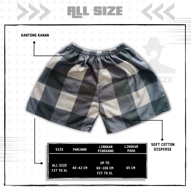 [ 45 MOTIF ] celana pendek boxer/kolor santai pria/wanita remaja/dewasa motif kotak/keramik hitam putih biru-M-9