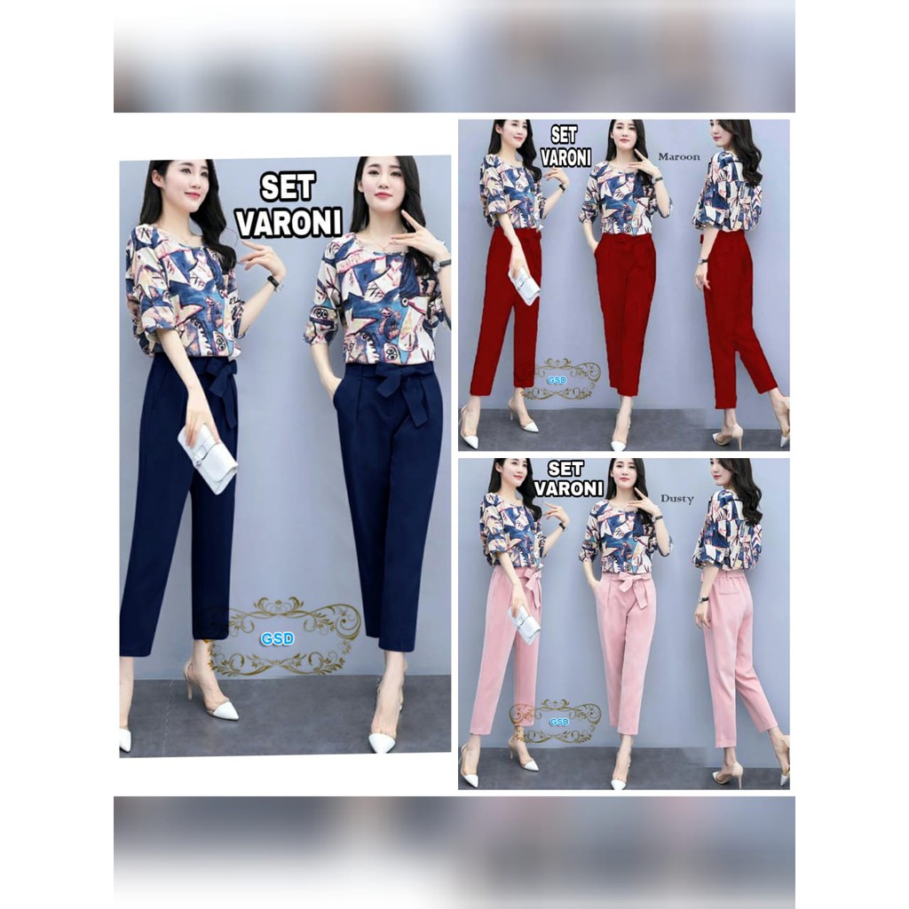 Set varoni/setelan wanita/setelan celana panjang/setelan modis/setelan blus wanita/setelan blus cewe