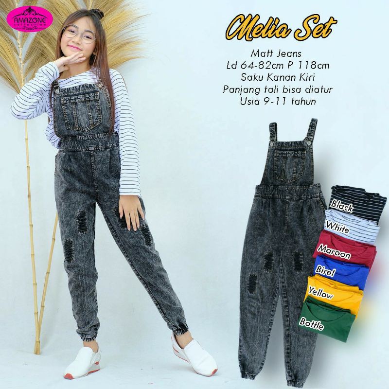 melia set/jamsuit jeans anak