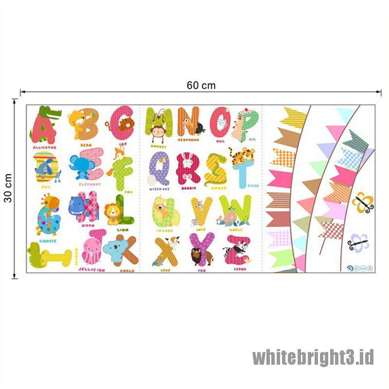 ❤White3 Warna Putih❤ Stiker Dinding Decal Desain Kartun Binatang Alfabet, Dapat Dicopot