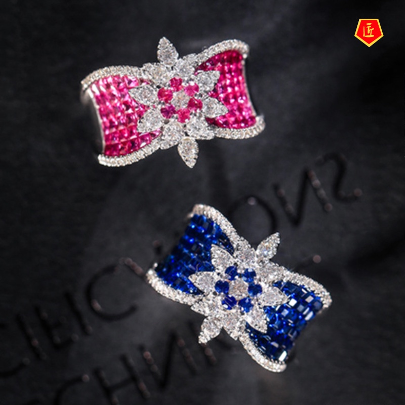 [Ready Stock]Fashionable All-Match Micro-Inlaid Ruby Crown Ring