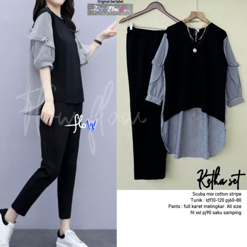 KETHA SET BY ELMIRA SETELAN BAJU IMPORT KOREA SETCEL BAJU MUSLIM CEWEK ONESET WANITA PREMIUM