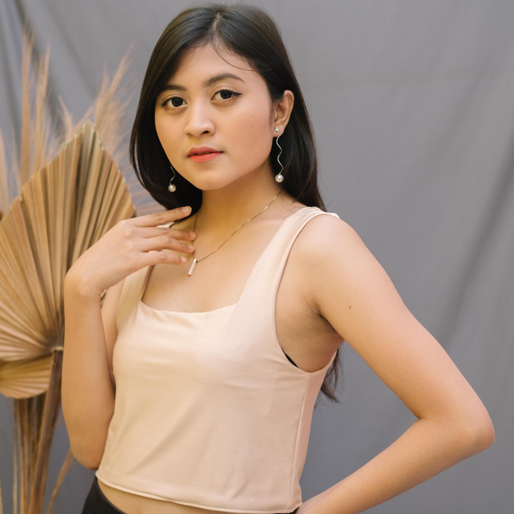 Firstact ODETTE TALI BESAR CROP TOP Tank Top Wanita bahan Spandex-Sand allsize