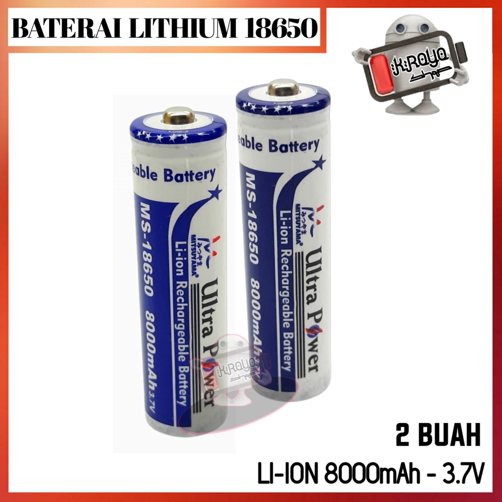 Baterai Charger MS18650 Li-ion 3.7volt - 8000mAh Warna Biru paket Isi 2pcs Mitsuyama