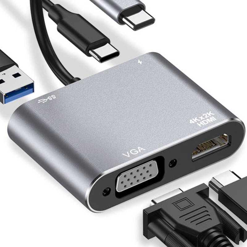 4 in 1 Multiport Adaptor HDTV+VGA+USB in Type C To HUB PD