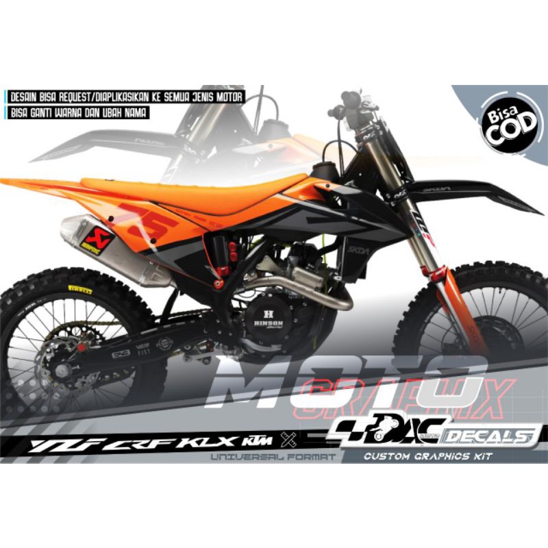 sticker decal cross universal ktm, czf, crf klx hitam orange simple