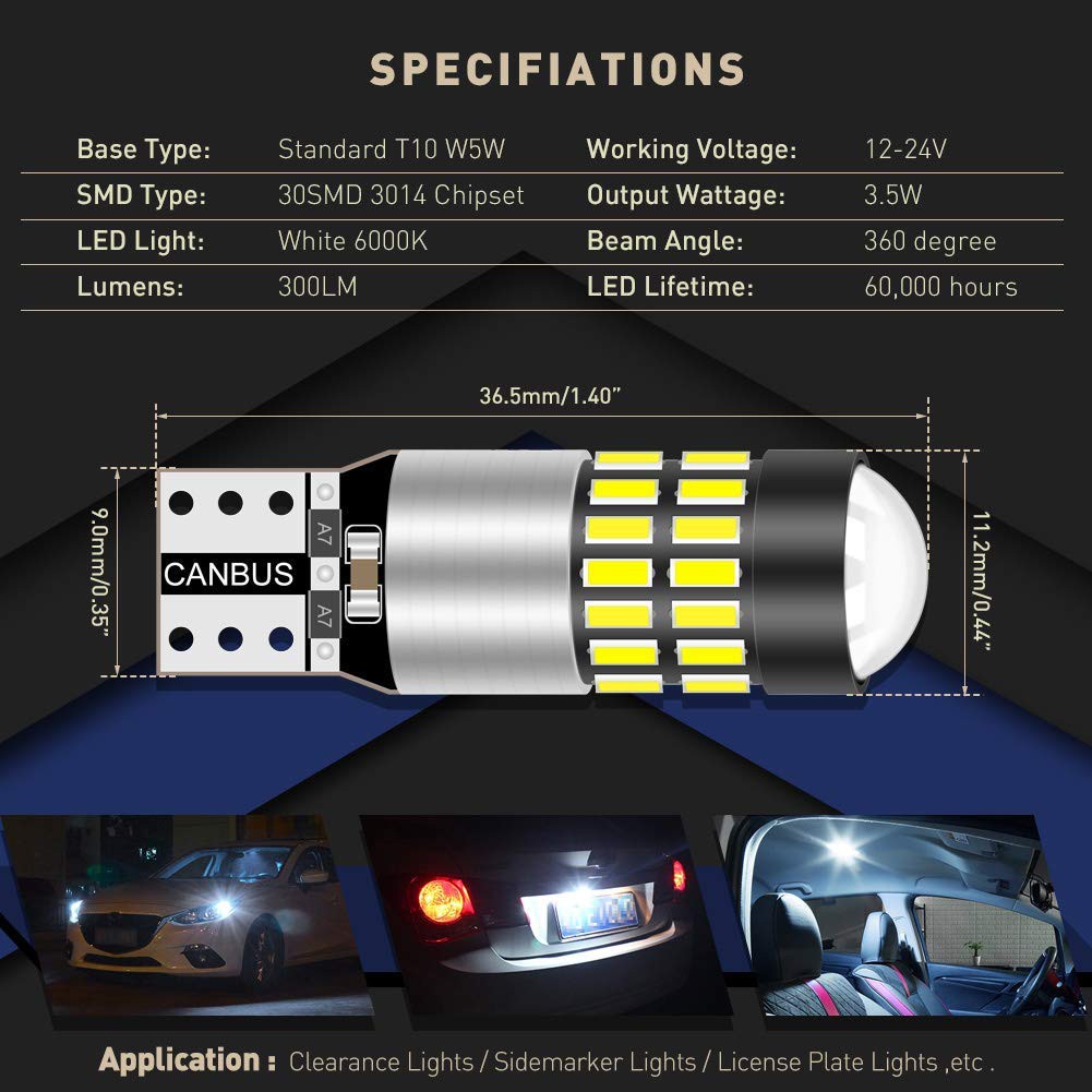 LED Lampu Senja T10 3014 30 Mata CANBUS 12V-24V Rotary Super Bright Motor Mobil