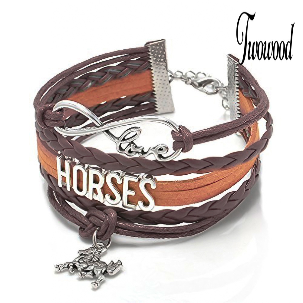 Gelang Multilayer Bahan Kulit Imitasi Desain Infinity Love Horse Untuk Wanita